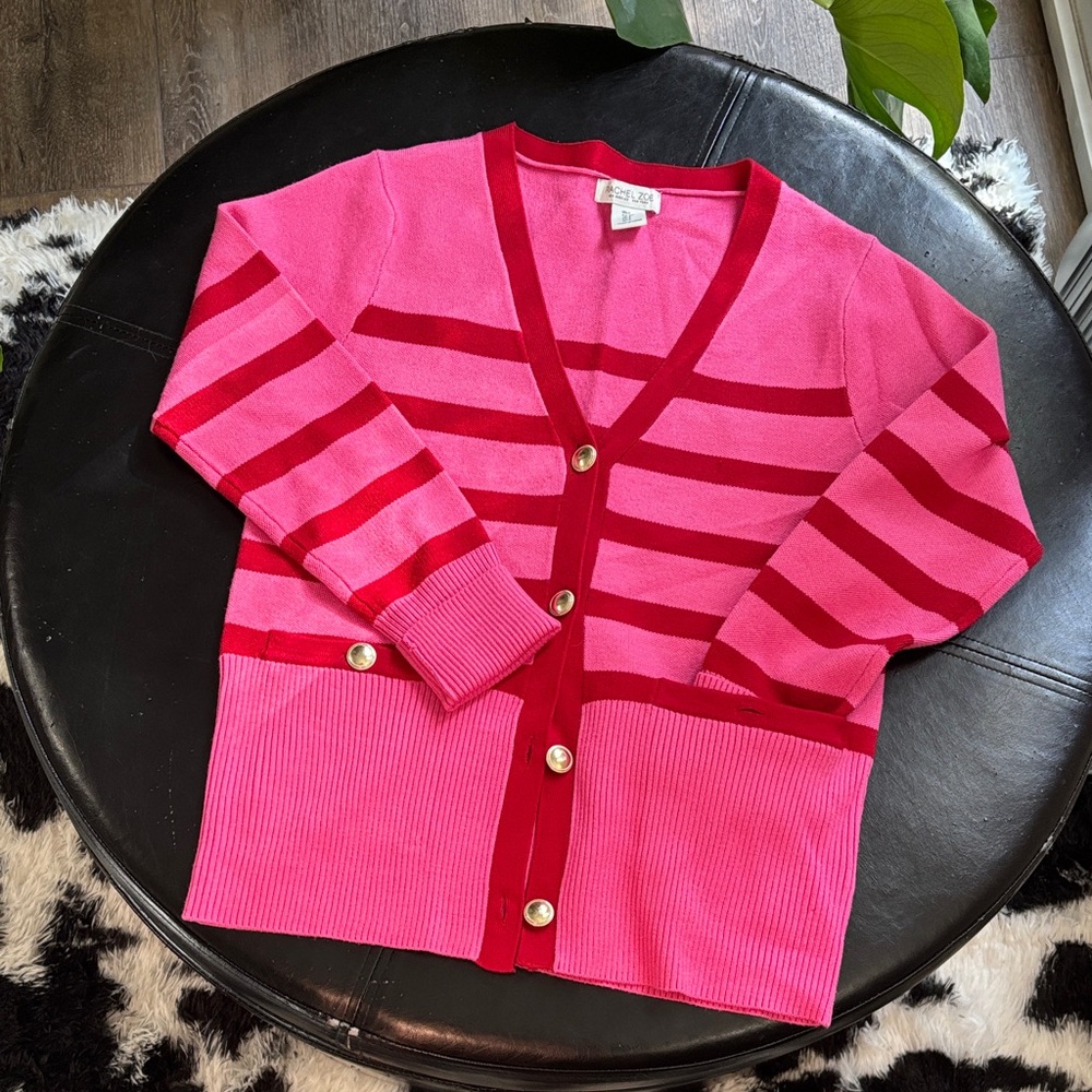Rachel Zoe Pink and Red Striped Cardigan